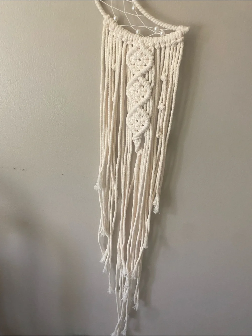 Handmade 34” White Crescent Moon Macramé Wall Hanging